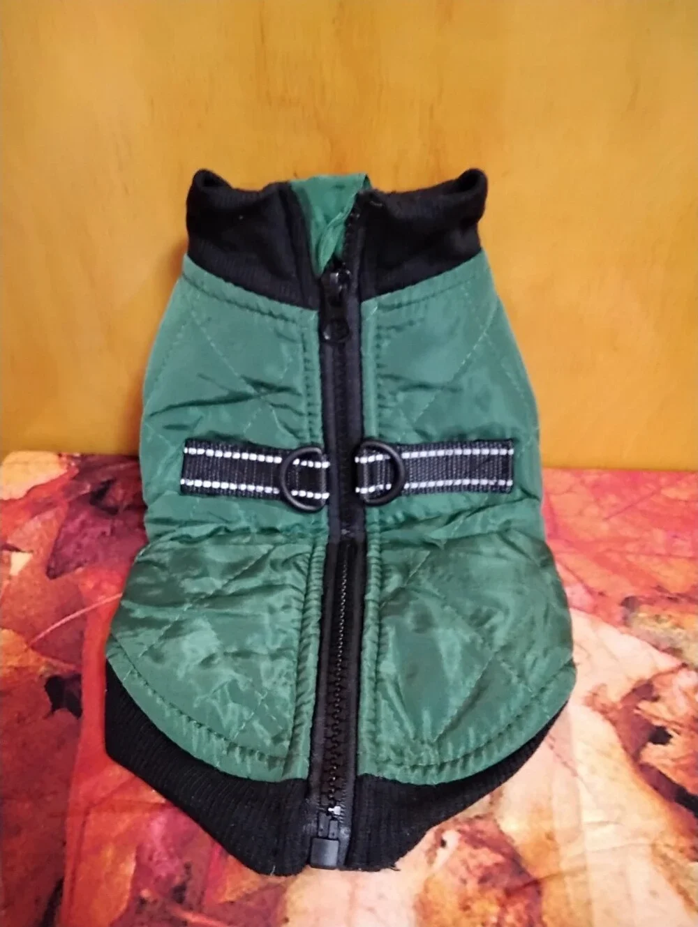 Green Quilted Pet Vest with Reflective Harness Detail (XS)